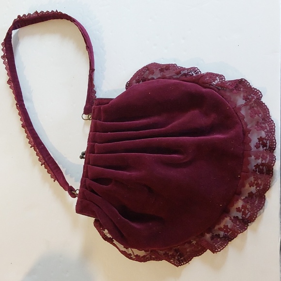Vintage Elegant Burgundy Velvet Women's Bag Strap Fancy Formal Sz.Medium - Picture 2 of 8